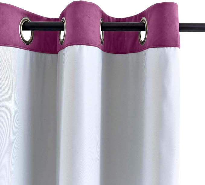 ChadMade Blackout Lined Premium Velvet Curtain Purple 84Wx102L Inch (1 Panel), Eyelet Grommet for Livingroom Bedroom Theater Studio, Leon Collection - Image 3