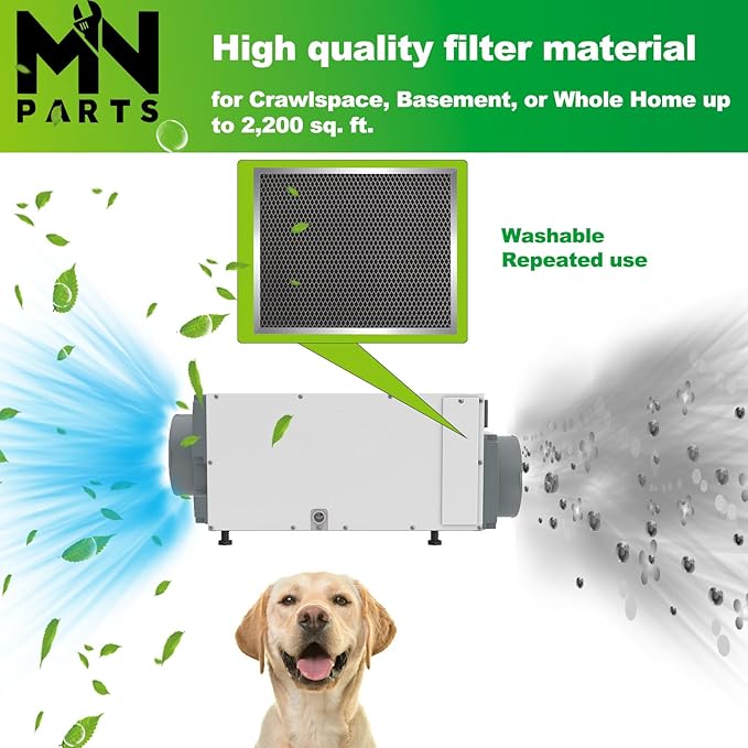 5443 Dehumidifier Filter 10"x12"x1" MERV 8 Washable Compatible with Whole-House Dehumidifiers Models 1830 1850 1852 and Ventilation Models 8191 8192 Replacement Filter 2 Packs - Image 3