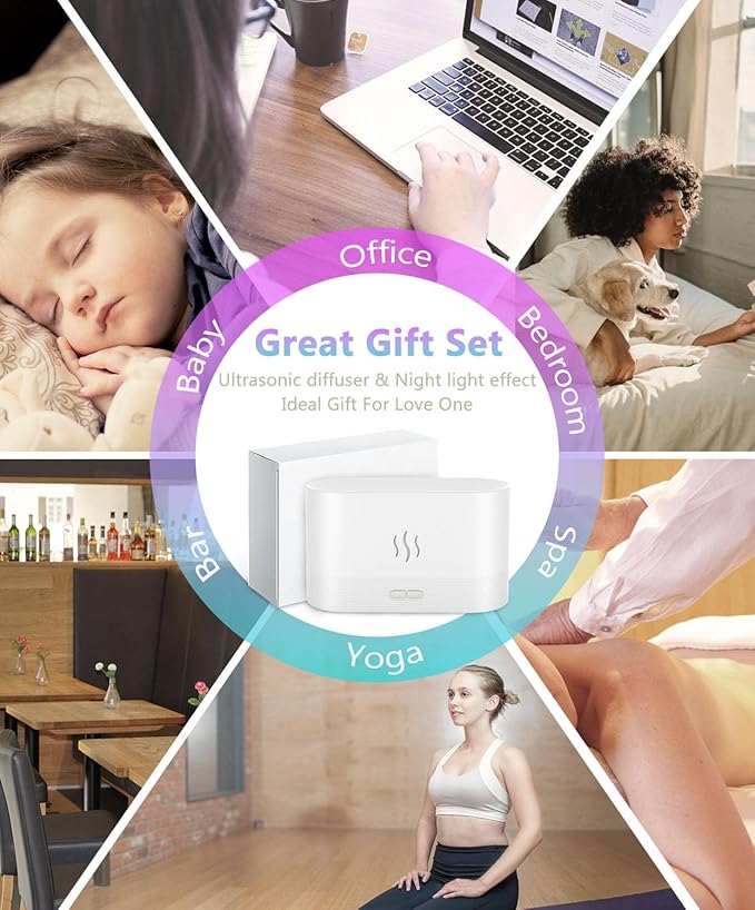 Essential Oil Diffuser, Air Humidifier with Flame Led Light - 7 Colors, 180mL Capacity (8 Hours), Noiseless Operation, Auto-Off Protection - Perfect for Home Bedroom Office Gifts(Black) - Image 8