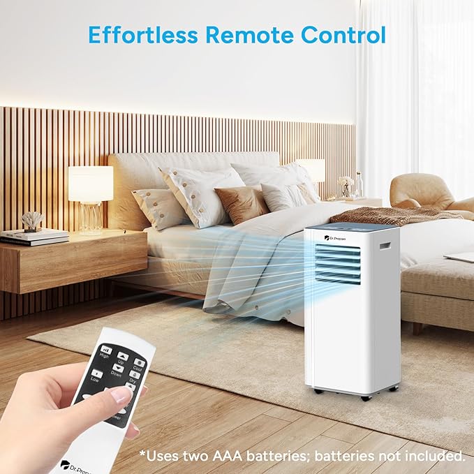 DR.PREPARE 8,000 BTU Portable Air Conditioner, Cooling, Dehumidifier, Fan & Sleep Modes 4-in-1 Portable AC w/Remote Control & 67'' Window Kit, Cools Up To 300 sq. ft, 1-24H Timers - Image 4