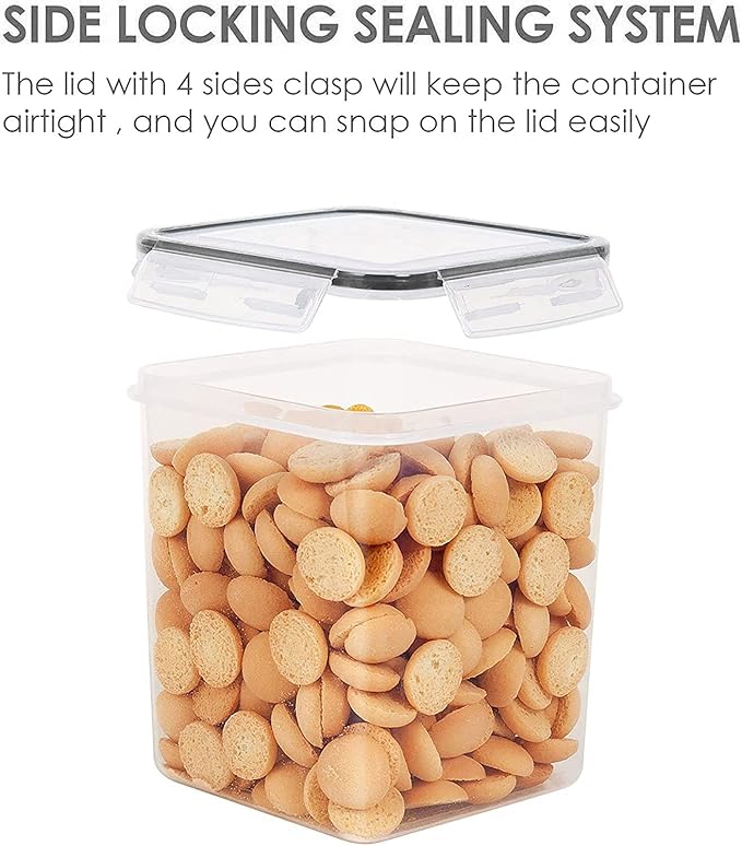 Vtopmart Food Storage Containers 2.5L / 84.5oz, 4 Pieces BPA Free Plastic Airtight Canister for Flour, Sugar, Baking Supplies, with 4 Measuring Cups and 24 Labels, Black - Image 4