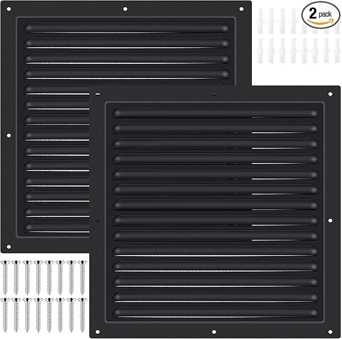 2 Pcs 12" x 12" Gable Vent Shed Attic Vent with Screen Mesh Square Metal Vent Covers Vent Grille for Exterior Door House Attic Garage Ceiling, Boost Ventilation and Guard Against Moisture (Black) by SelNatural