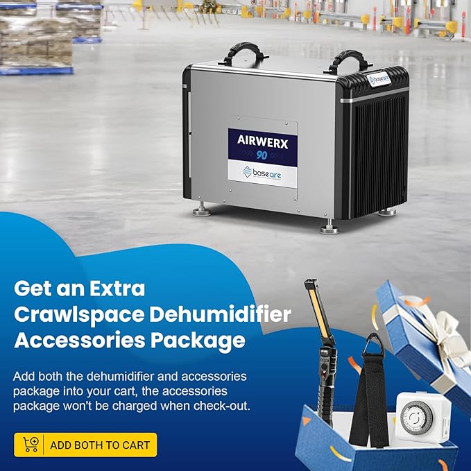 BASEAIRE 198 Pints Energy Star Crawl Space Commercial Dehumidifier, 5 Years Warranty, Large Industrial Water Damage Equipment for Basement, Garage and Job Sites, AirWerx 90 - Image 2