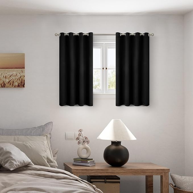 BGment Short 100% Blackout Curtains for Bedroom, Thermal Insulated Energy Efficiency Noise Reducing Grommet Curtains 54 Inch Length with Liner for Small Window 2 Panels Each 46 Inch Wide, Black - Image 2