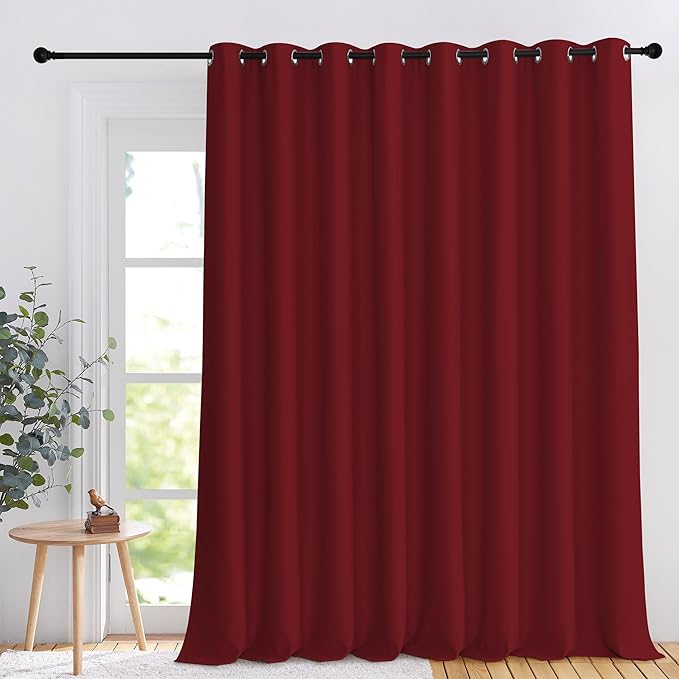 NICETOWN Sliding Glass Door Curtain for Living Room, Room Darkening Grommet Divider Drapes, Extra Wide Window Treatment Decoration for Bedroom & Home Office, Burgundy Red, W120 x L108, 1 Panel by NICETOWN