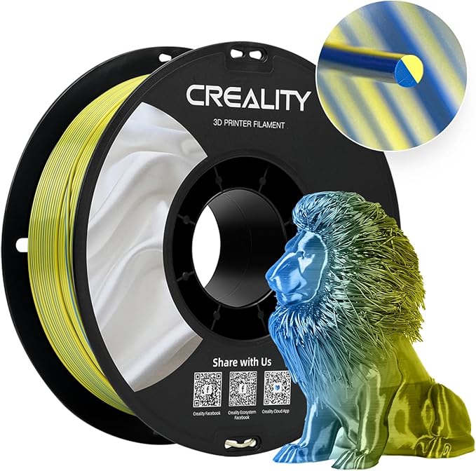 Creality Silk PLA Filament Multicolor, Smooth, Silky 3D Printer Filament 1.75mm, +/-0.02mm, Enhanced Printability, 3D Printing Filament 1KG/2.2lb (Yellow-Blue) by Creality