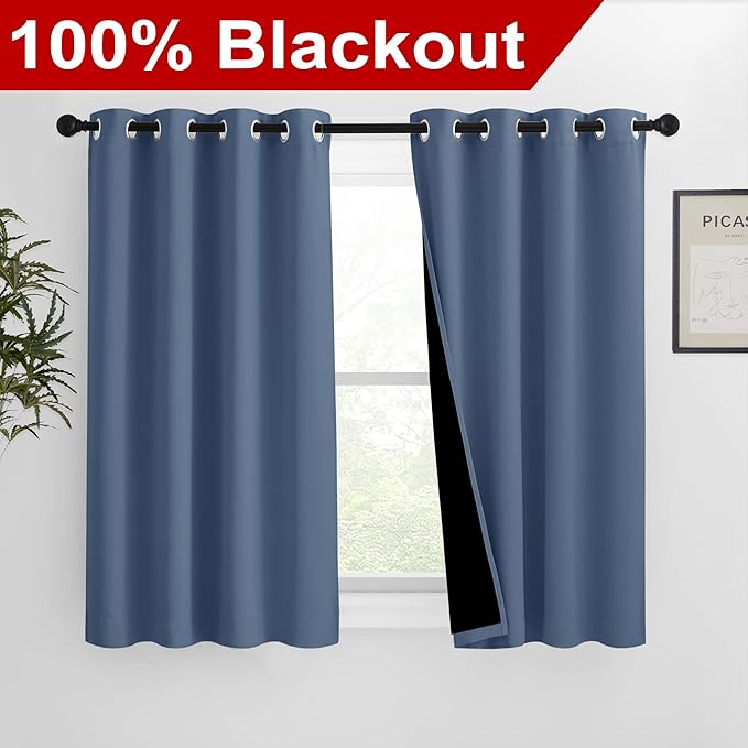 NICETOWN Stone Blue 100% Blackout Curtains 54 inches Long, Thermal Insulated Full Blackout 2-Layer Lined Drapes, Energy Efficiency Window Draperies for Boy's Room (2 Panels, 46-inch W) - Image 2