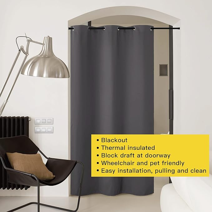 NICETOWN Closet Curtain for Bedroom Door Privacy, Faux Folding Accordion Doors, Blackout Noise Reducing Room Divider Curtains for Doorway Laundry Room Bifold Door (1 Panel, 5ft Wide x 9ft Long, Grey) - Image 3