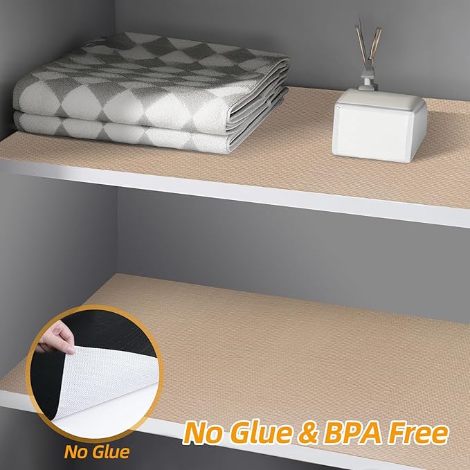 Shelf and Drawer Liner for Kitchen Cabinets Non-Adhesive, Strong Grip Non-Slip Thickened Cabinet Liners for Shelves, Waterproof Mats for Dresser Cupboard, Khaki, 12 in x 30 Feet - Image 6