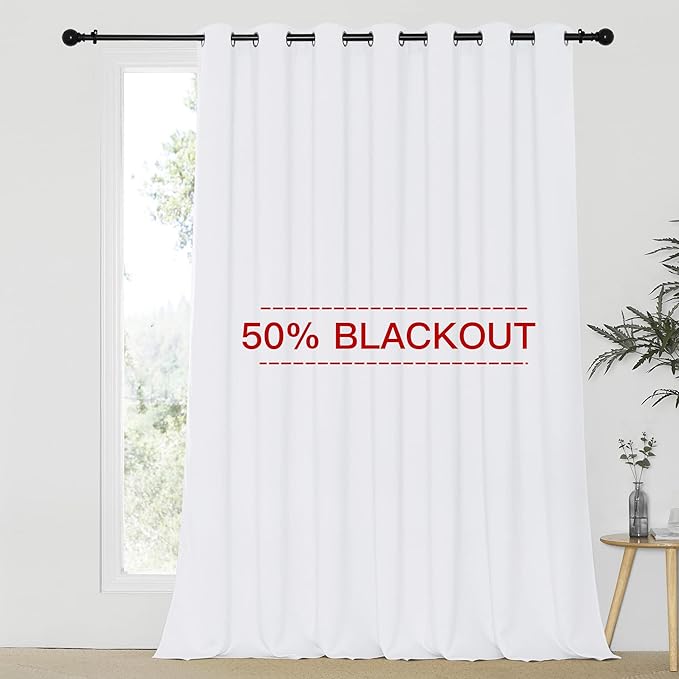 NICETOWN Sliding Door Curtain Extra Wide and Long, Thermal Insulated Large Curtain for Windows Energy Saving Patio Door Panel for Villa/Hall, White, 100 inch Wide x 120 inch Long, 1 Panel by NICETOWN