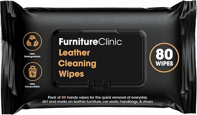 Furniture Clinic Leather Cleaning Wipes | 80 Count | 4-in-1 Clean, Nourish, Condition, & Restore Leather & Vinyl Furniture, Handbags, Jackets, Car Seats, Interiors & More | Residue & Streak-Free by FurnitureClinic