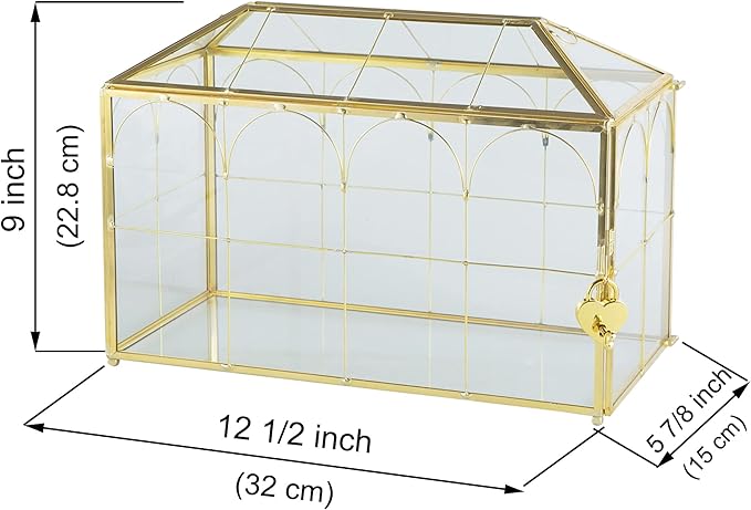 Glass Wedding Card Box with Slot, 12.6 inch Large Clear Card Box Gold Brass Gift Card Storage Box with Lock for Wedding Receptions, Baby Shower, Birthday Party, Bridal Shower - Image 6