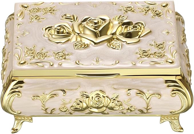 Hipiwe Vintage Jewelry Box Metal Trinket Chest Treasure Display Case for Rings Earrings Organizer Rectangular Decorative Keepsake Storage Box, Small - Image 9