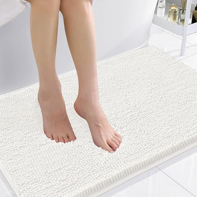 Smiry Luxury Chenille Bathroom Rugs 36x24, Extra Soft and Absorbent Shaggy Bath Mat, Machine Washable, Non-Slip Plush Carpet Runner for Tub, Shower, and Floor, Home Decor Accessories, Ivory by Smiry