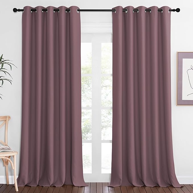 NICETOWN Blackout Curtain Drape for Bedroom - Light Reducing Thermal Insulated Solid Grommet Room Darkening Window Curtain 90 inches Long for Living Room (Dry Rose, 1 Piece, W66 x L90) by NICETOWN