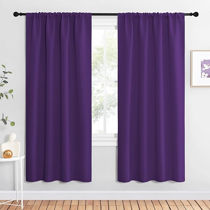 NICETOWN Blackout Curtains for Living Room - Triple Weave Home Decoration Thermal Insulated Solid Rod Pocket Blackout Drapes for Bedroom(Set of 2, 42 x 72 Inch, Royal Purple) by NICETOWN