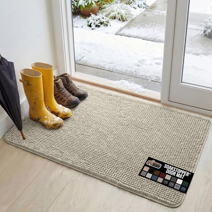 GORILLA GRIP SOAKSTOPPER Dog Door Mat, 48x30 Machine Washable Rug Absorbent Doormat Captures Moisture Mud Dirt, Quick Dry Soft Chenille Entryway Rugs Indoor Entrance Mats for Dog Paws, Cream by GorillaGrip