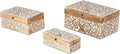 Deco 79 Mango Wood Floral Decorative Box Decorative Keepsake Boxes with Hinged Lid, Set of 3 Storage Boxes 8", 10", 12"W, Brown by Deco79