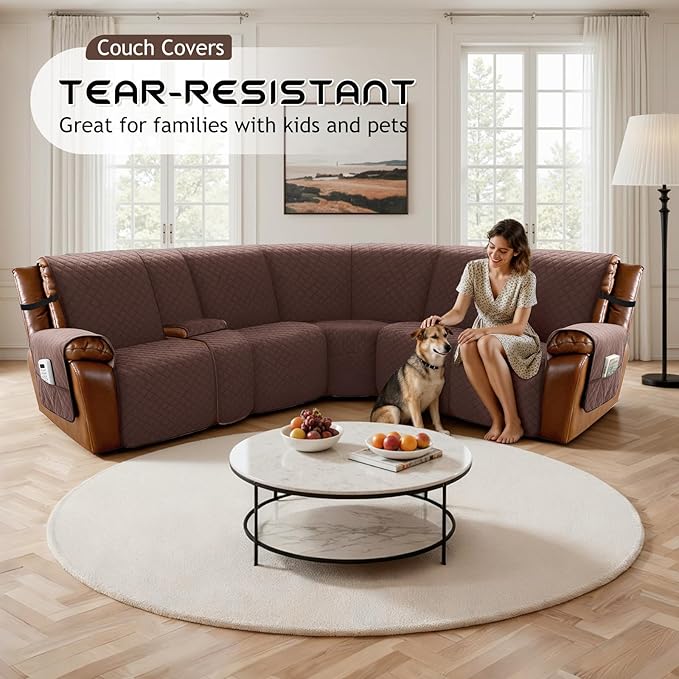 Arfntevss Recliner Sectional Couch Covers for Reclining Sectional L Shape Sofa Cover Non Slip Washable Recliner L Shaped Slipcover Middle Console Protector (1 Console Cover, Dark Brown) - Image 5