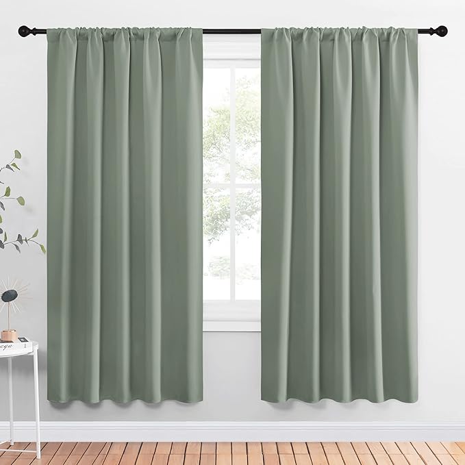 NICETOWN Window Curtains Blackout Drapes - Thermal Insulated Solid Rod Pocket Blackout Curtains/Draperies for Living Room (Sage Green, One Pair, 52 by 72-Inch) by NICETOWN