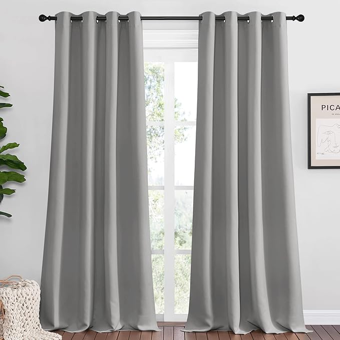 NICETOWN Silver Grey Room Darkening Curtain Panels 102" Long for RV, 55" Width, 2 Panels, Play Room, Studio, Heat Block Out and Keep Warm Drapes Window Treatment Drapes for Doorway Entryway Patio by NICETOWN
