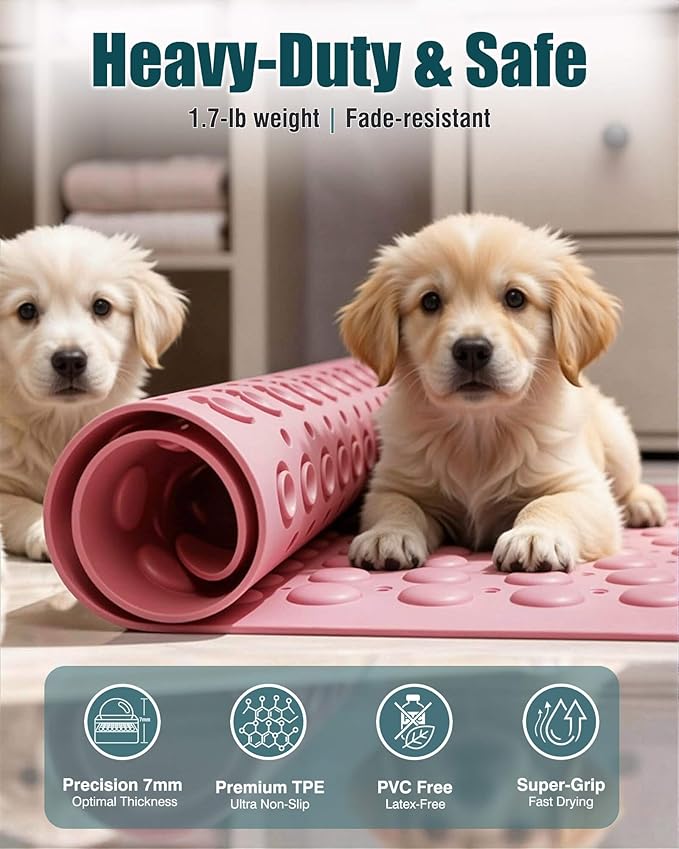 Non-Slip Bath Mat for Tub Shower, TPE Machine Washable Bathroom Essentials with Suction Cups, Quick-Dry 28x16 inch (Dusty Blossom Pink) - Image 4