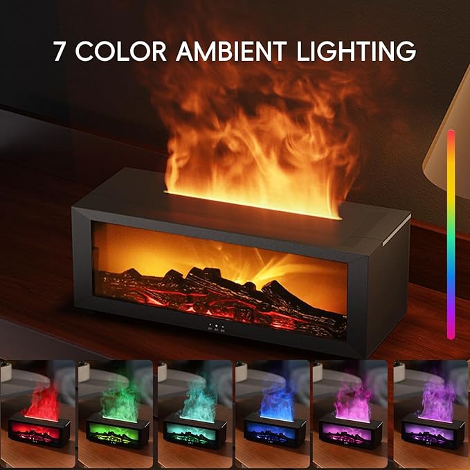 Essential Oil Diffuser, 7 Colors Fireplace Flame Fire Oil Diffuser, 150ml Ultrasonic Aromatherapy Humidifier, Scent Diffuser with Remote Control & Timer for Home,Bedroom,Office,Yoga (White) - Image 3