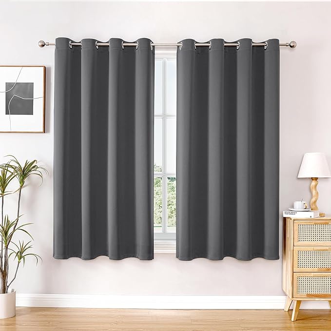 ChrisDowa Blackout Curtains 45 inches Long for Bedroom - 2 Panels Set Grommet Thermal Insulated Room Darkening Curtains for Living Room (Grey, 52 x 45 Inch) by ChrisDowa