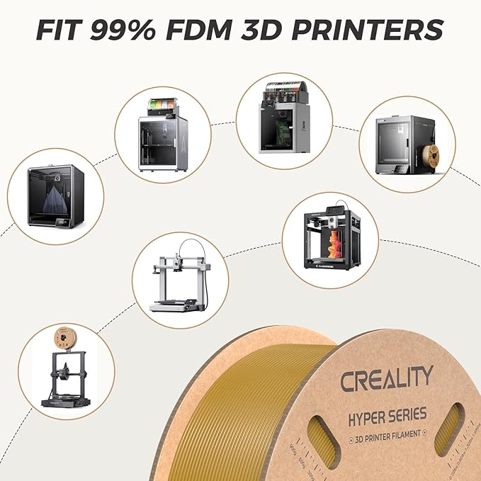 Official Creality Hyper PLA Filament 1.75mm, High Speed PLA 30-600mm/s Rapid 3D Printer Filament, Dimensional Accuracy +/-0.02mm, Fit Most FDM 3D Printer, 1KG(2.2lbs) Spool Gold - Image 7