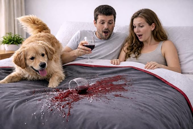 Premium Deluxe - 100% Waterproof Blanket Guarantees to Keep Your Bed Dry! Crinkle-Free Ultra-Soft Fleece Furniture Protector for People Kids Pets. EZ Wash/Dry Red/Grey Reversible 80x60 - Image 7