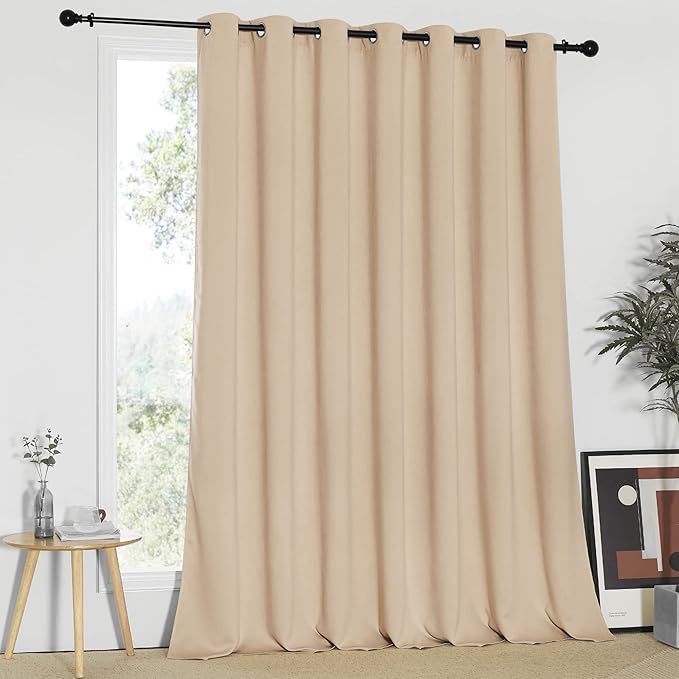 NICETOWN Sliding Door Room Divider Curtain, Blackout Patio Door Curtain Panels, Privacy Thermal Window Treatment Drape for Department with (Biscotti Beige, W100 x L95) by NICETOWN