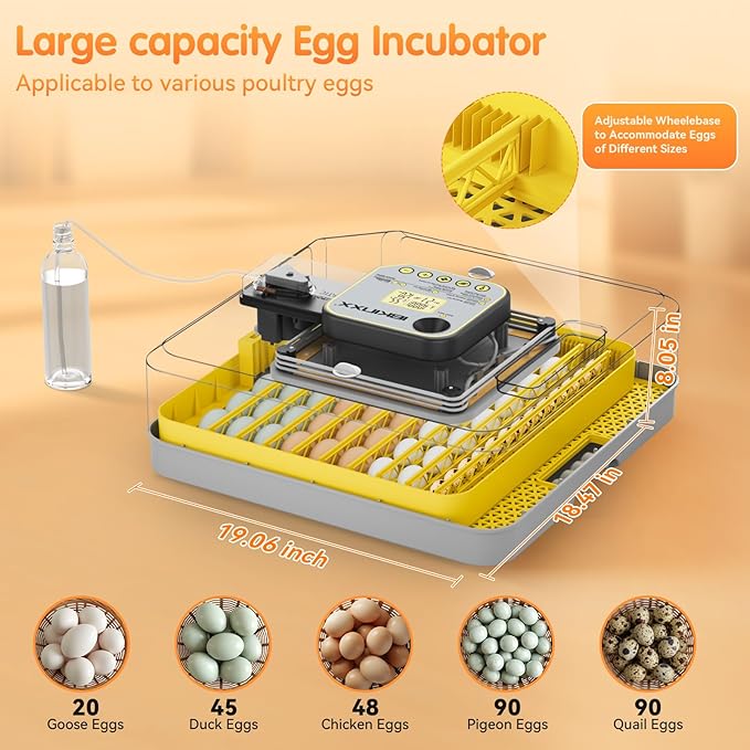 Incubator for Hatching Eggs-48 Egg Capacity, 2026 Newly Upraded Auto Egg Turner & Auto Precision Humidity Control System, 360° Clear Viewing for Chicken, Duck and Quail Eggs (Yellow) - Image 4