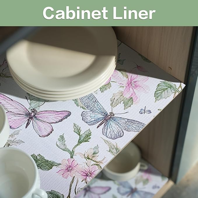 Shelf and Drawer Liner for Kitchen Cabinet Non-Adhesive Strong Grip Floral Shelf Liner Non-Slip Drawer Liner Waterproof Easy Install Cabinet Liner for Drawer Cupboard Table Shelves 12IN×16.4FT - Image 2