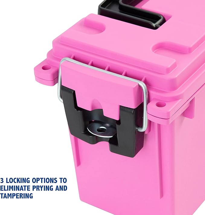 Sheffield 12631 Ammo Storage Box, Stackable .30 Cal Field Boxes, Water and Dust Resistant, Lockable Storage Box with Handle, Secures Hunting Gear, Supplies, and Bullets, Made in USA, Pink, 1-Pack - Image 5