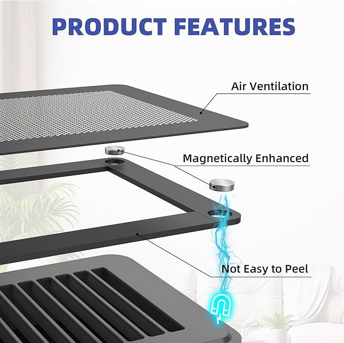 Magnetic Vent Mesh- 4 Pack, 5 x 11 inch Strong Magnetic Vent Covers for Home Floor, Ceiling and Wall Registers, Ventilate While Prevent Objects from Entering, Durable and Solid - Black - Image 4