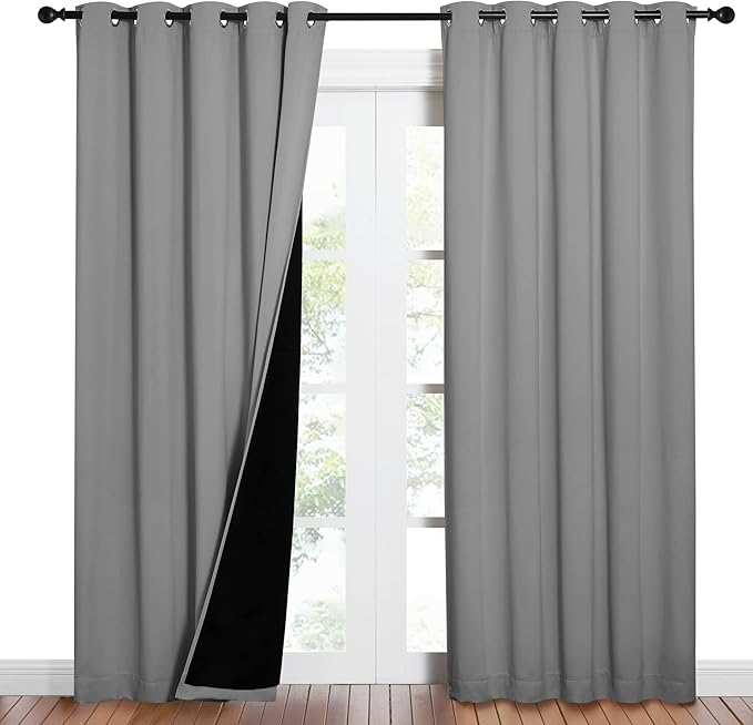 NICETOWN Silver Grey Full Shade Curtain Panels, Pair of Energy Smart & Noise Blocking Out Blackout Drapes for Dining Room, Thermal Insulated Guest Room Lined Window Dressing(Silver Grey, 62 x 84 inch) - Image 2