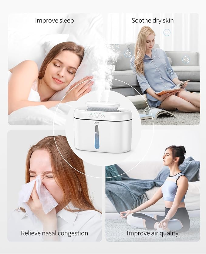 SZO Double Spray Humidifiers for Bedroom Large Room, 2.5L Cool Mist Humidifier for Plants Baby Nursery, Dual Nozzle Output, 16dB Quiet, Auto Shut-Off, Night Light, White - Image 7