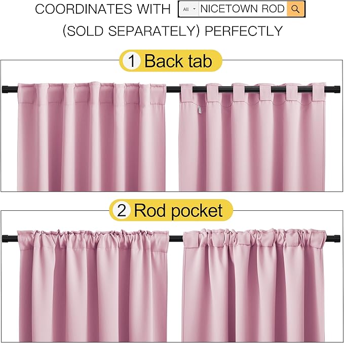 NICETOWN Blackout Curtain Panels Window Draperies - (Rouge Pink Color) 34-Inch Wide x72-Inch Long, 2 Pieces, Home Decoration Light & Noise Reducing Window Covering Room Darkening Drapes for Bedroom - Image 3