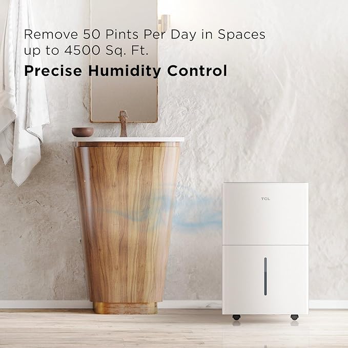 TCL 4500 Sq. Ft. Smart Dehumidifier with Pump, Energy Star, 50 Pints Per Day, Ideal for Whole House, Including Basements, Bedrooms, & Bathrooms, Works with Alexa/Google Assistant - Image 4