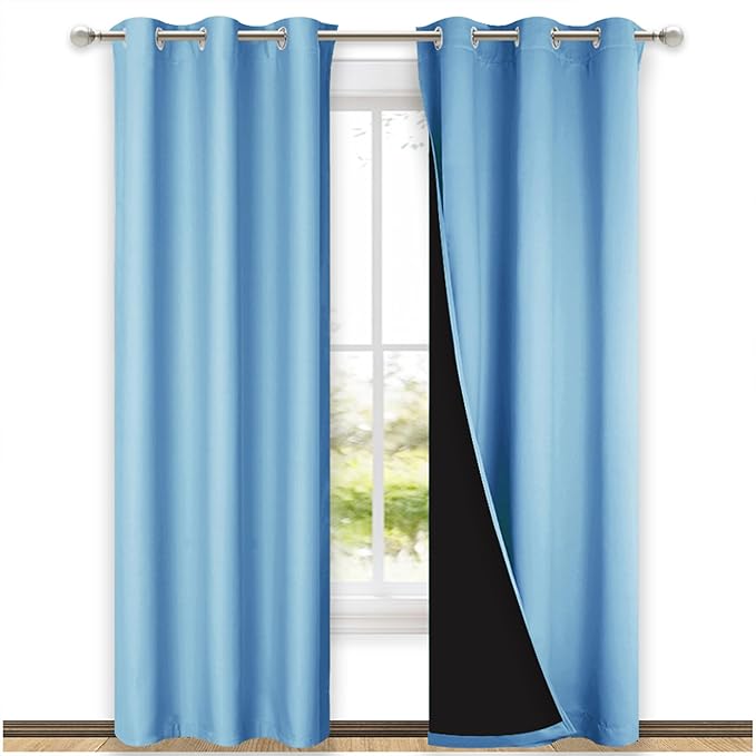 NICETOWN Full Shade Curtain Panels, Blue, 37" Wide x 84" Long, Pair of Thermal Insulated & Energy Efficiency Blackout Curtains for Living Room Windows, Lined Silky Performance Window Dressing by NICETOWN