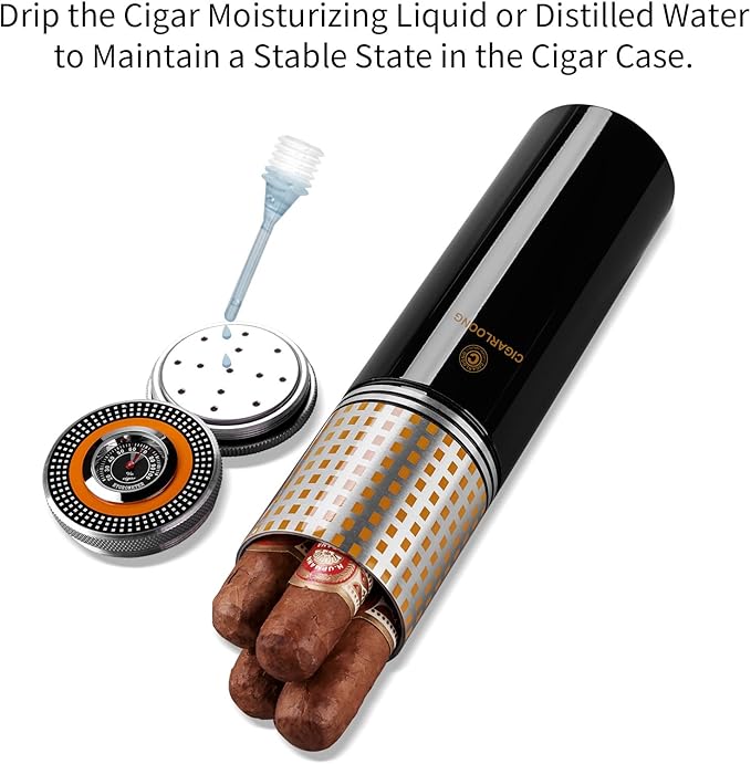 Travel Cigar Humidor Case/Box Metal Portable Air Tight Lid Smell Proof Cigar Case Tube Built in Humidifier for Humidity Control, Humidor That can Hold About 3-5 Cigars with Gift Box (Black) - Image 4