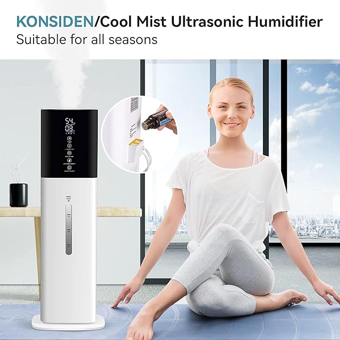 Humidifiers for Home, 8L Water Tank, Essential Oil Diffuser, Top Fill Humidifier, Low Noise, Cool Mist Humidifiers for Large Room, 3 Mist Level, 12H Timer, Customized Humidity, 360° Nozzle - Image 5