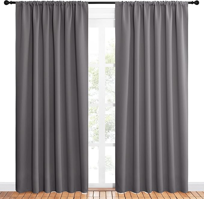 NICETOWN Blackout Curtain Panels for Window - Thermal Insulated Rod Pocket Blackout Drapes/Draperies for Dining Room (2 Panels, W62 x L84 inches, Grey) - Image 2