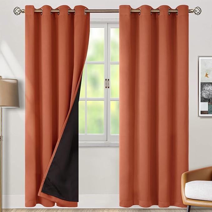 BGment Thermal Insulated 100% Blackout Curtains 84 Inch Length 2 Panels, Total Light Blocking Curtains for Bedroom, Grommet Window Drapes with Thick Black Liner, 52 Inch Wide Each Panel, Terracotta by BGment