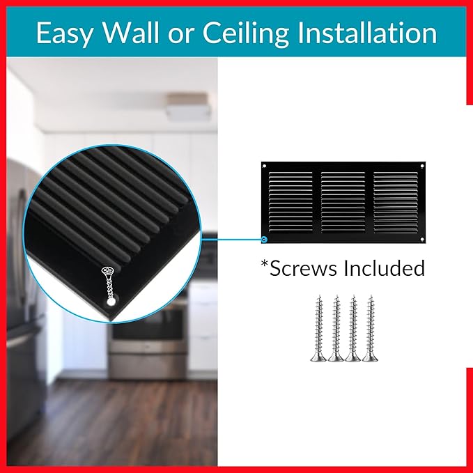 10x4 Vent Cover (Duct Opening) - Black HVAC Return Air Grille for Wall and Ceiling - Metal AC Vent Cover with Mesh - Rectangular Ventilation Register - External Dimensions: 11.81" W x 5.91" H - Image 4