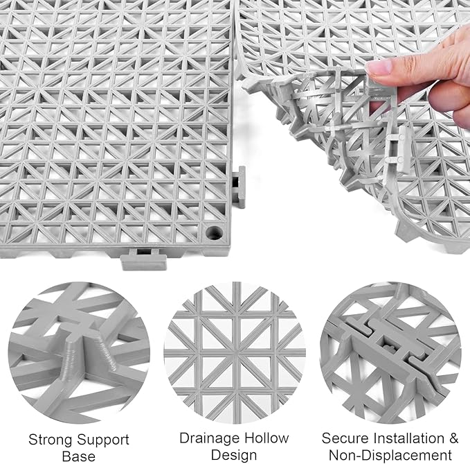 MYFAMIREA Modular Interlocking Cushion 24 Pack 11.8" x 11.8" Rubber Floor Tiles Non-Slip Splicing Drainage Mats for Deck, Pool, Outdoor Shower, Patio, Balcony, Indoor Bathroom, Kitchen, Yard (Gary) - Image 4