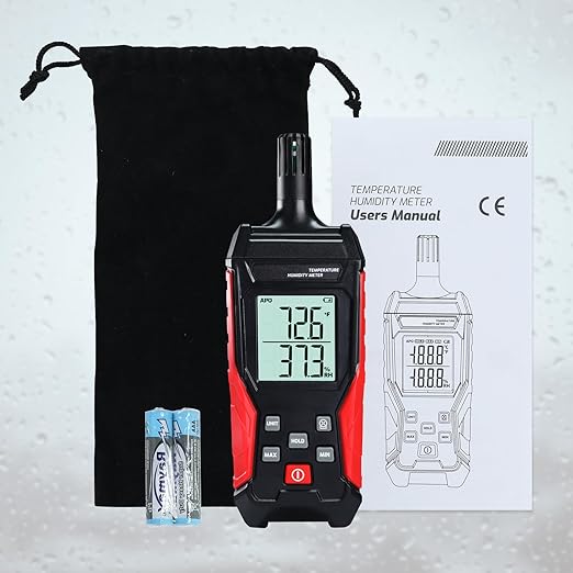 Humidity Temperature Meter, High Precision Digital Psychrometer HVAC with Ambient Temperature Handheld Hygrometer Moisture Meter w/Data Hold, Min/Max, 4 Digits Display Backlit for Outdoor Indoor Use - Image 9