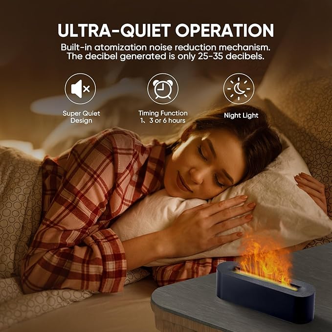 Essential Oil Diffuser, Fireplace Flame Fire Oil Diffuser, 150ml Ultrasonic Cool Mist Aromatherapy Humidifier, Scent Aroma Diffuser with 7 Colors Light, Timer & Auto-Off for Home, Room (Black) - Image 4