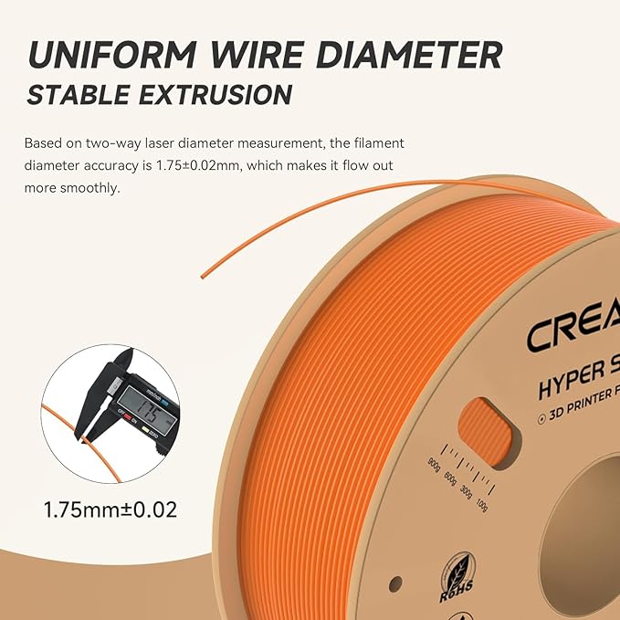 Official Creality Hyper PLA Filament 1.75mm, High Speed PLA 30-600mm/s Rapid 3D Printer Filament, Dimensional Accuracy +/-0.02mm, Fit Most FDM 3D Printers，1KG(2.2lbs) Spool Orange - Image 4