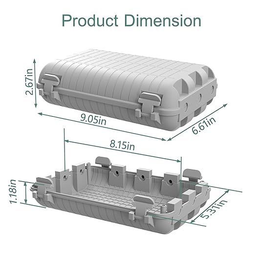 Outdoor Waterproof Electrical Box, Large Extension Cord Cover (9.05x6.61x2.67inch) Plug Protector Cable Connection Safety Box IP54 Water-Resistant for Power Strip, Holiday Light and Decorations, Grey - Image 3